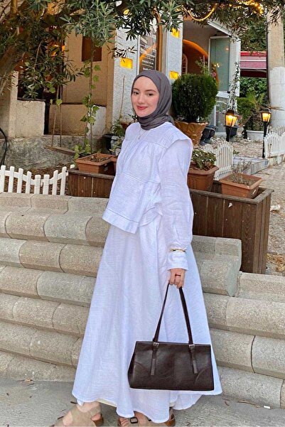 ZÜLAYS Kontrast Dikişli Müslin Bluz Beyaz