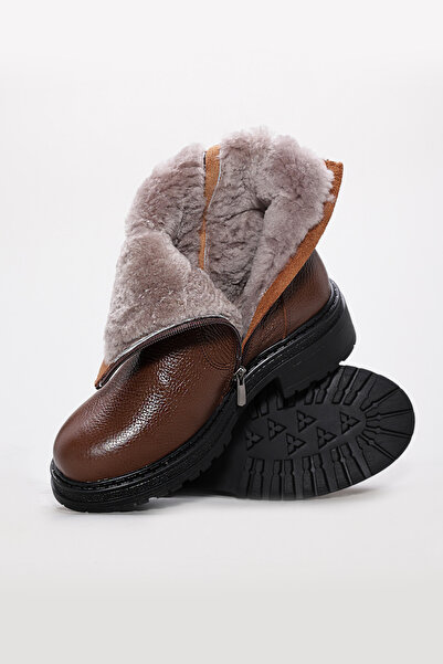 FAST STEP Hakiki Deri Kürklü Kadın Kalın Taban Bot 257KZA623