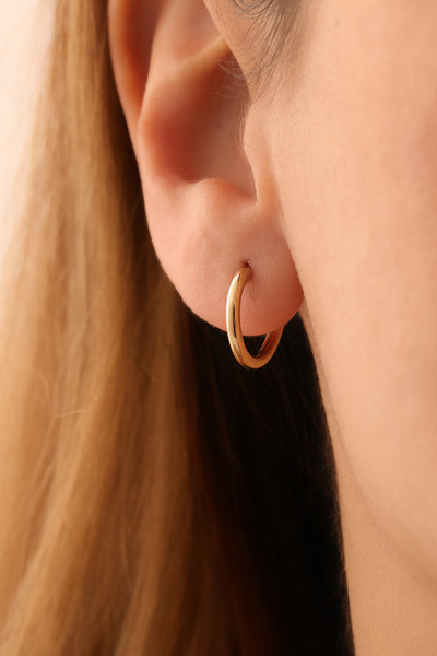 GENORO JEWEL 14 Ayar Altın Gizli Kilit Düz Minik Halka Küpe