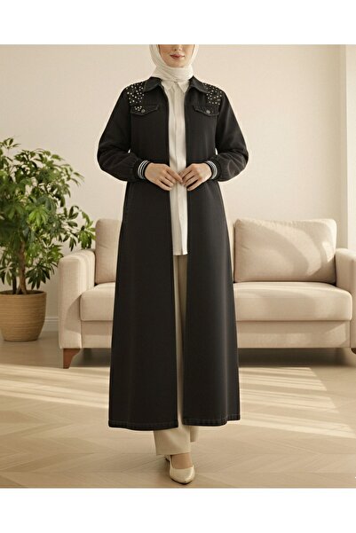 Modamorfo Μακρύ τζιν Καπάκι με πέρλες στον ώμο και ριμπ φερμουάρ