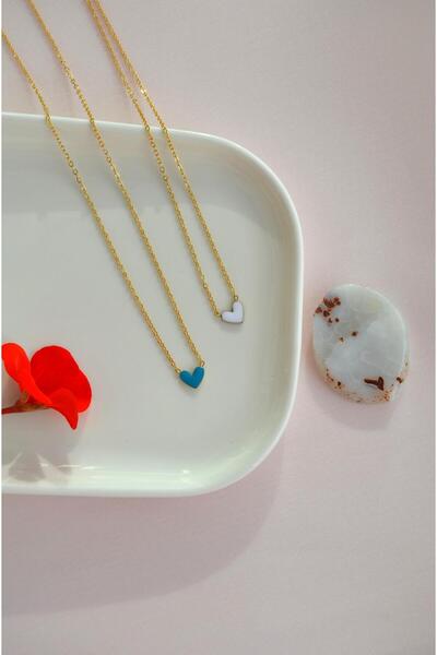 Sacce Scarves&Accessories Mini Renkli Kalpli Çelik Kolye Beyaz Kalpli Kolye Çelik Çift Yönlü Kullanılabilir