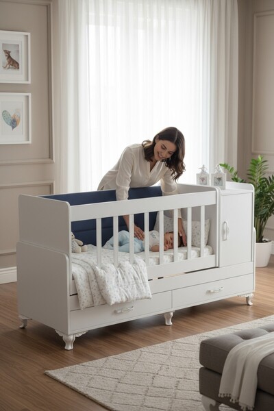 bebecoda Anne Yanı, Sallanır, Büyüyen Bebek Beşiği, Yataklı, Sarı Uyku Setli,...