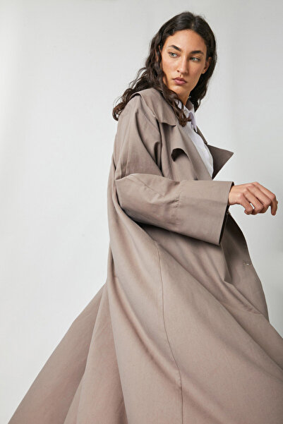 ZÜLAYS Kruvaze Keten Trenç Vizon