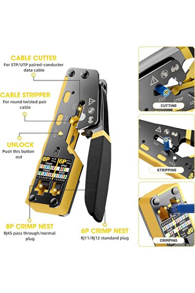 Derwell Yeni Nesil Ez RJ45 Ağ Crimper Çok İşlevli Ethernet Sıkma Pensesi Kesme/Şerit (RJ11/CAT5E/6 UTP STP)