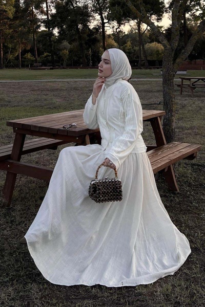 ZÜLAYS Püsküllü Kısa Gömlek Beyaz