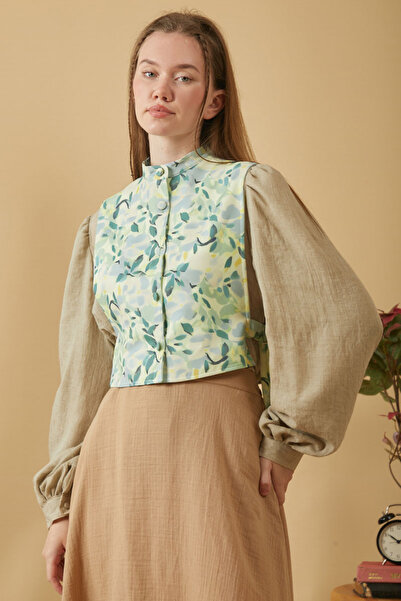 ZÜLAYS Yaprak Desenli Yelek Mint