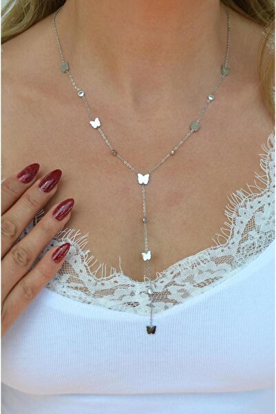 Sacce Scarves&Accessories Steel Long Butterfly Chain Necklace Butterfly Figur...
