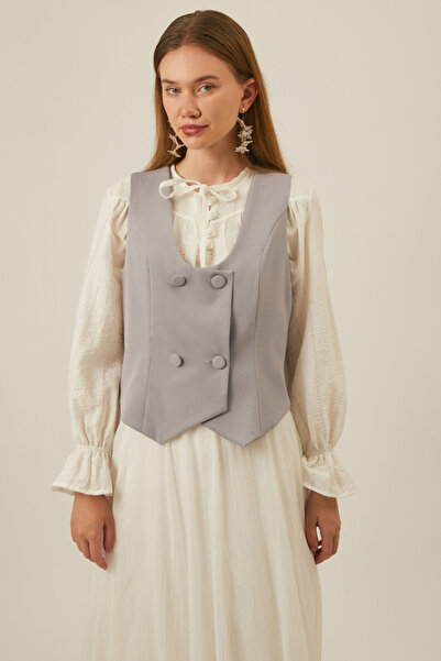 ZÜLAYS Derin Yaka Yelek Gri