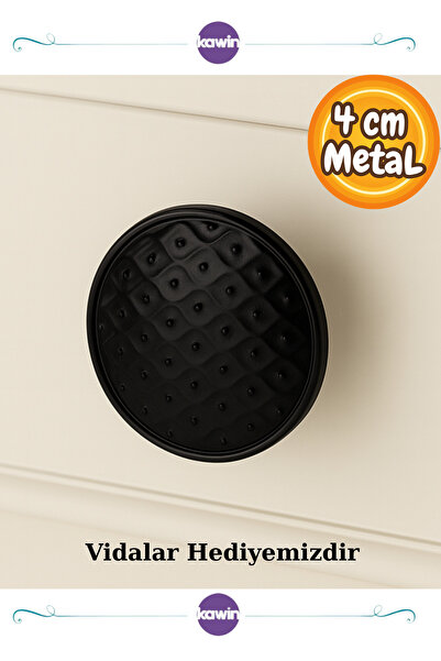 Kawin Lüks Siyah Metal 40mm (4cm) Süslü Mantar Düğme Mutfak Vidalı Çekmece Uf...