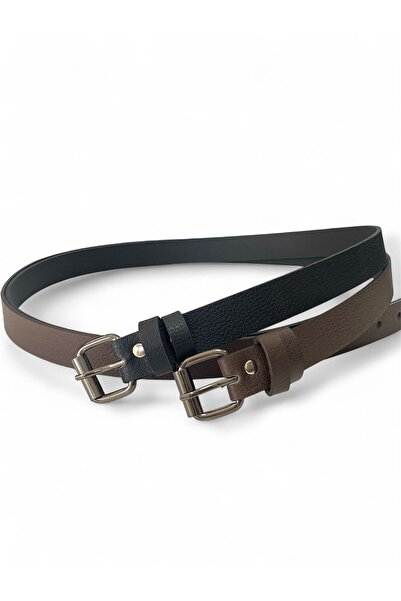 Gesa Λεπτή ζώνη από καστανό δέρμα, σετ 2 τεμαχίων, 2,5 εκατοστά