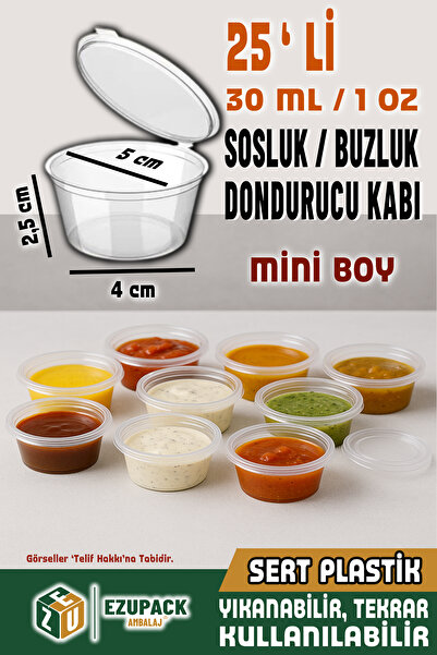 Ezupack 25 Adet Sızdırmaz 30 ml Mini Saklama Kabı Sosluk Buzluk Kabı, Et Suyu...