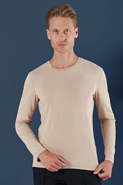 Efor TS 870 Slim Fit Bej Spor T-Shirt