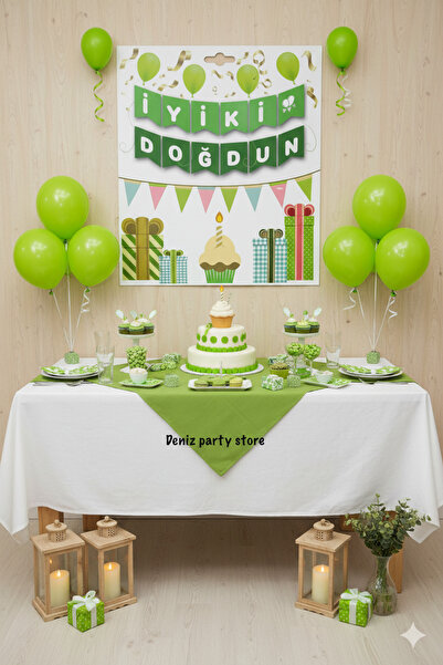 Deniz Party Store Πράσινο Δίχρωμο Λευκό Εκτυπωμένο Σαλαφιά Σαλαφιά