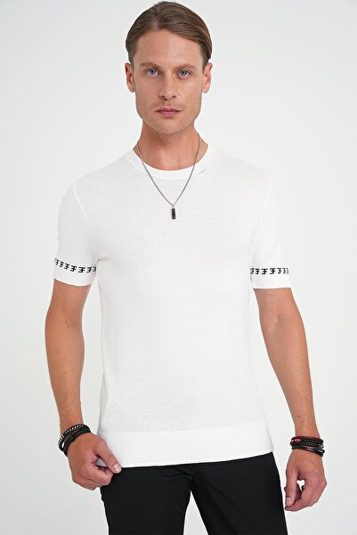 Efor Comfort Fit Bisiklet Yaka Kısa Kollu Ekru Triko Tr 882