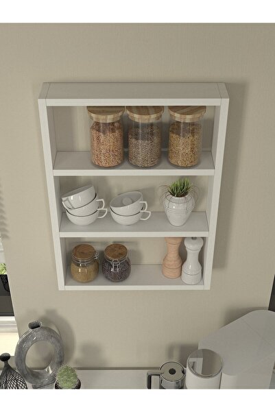 dorpek Hardy Dekoratif 3'lü Mutfak & Banyo Duvar Rafı Beyaz