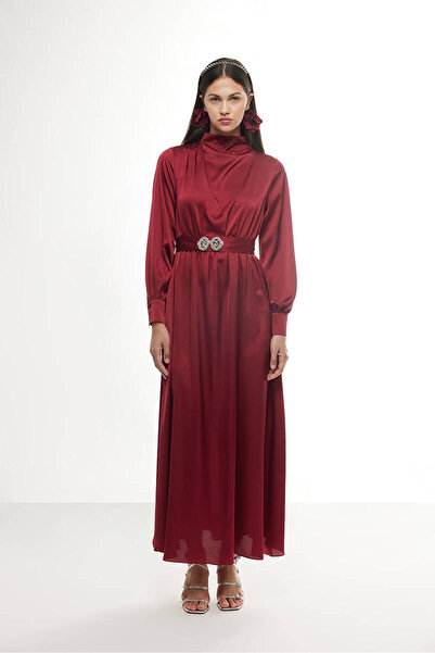 BE BLUE CLARET RED STONE SATIN DRESS