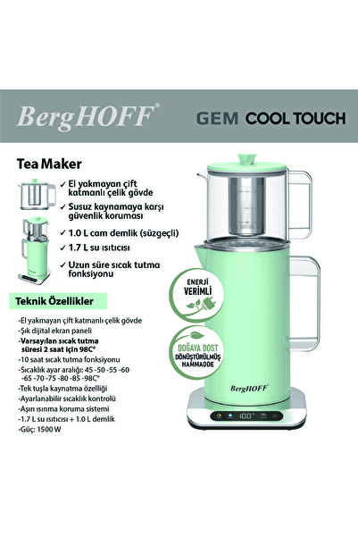 Genel Markalar Mint Yeşil Retro Çay Makinesi 1,7 L, Şık ve Kullanışlı Tasarım