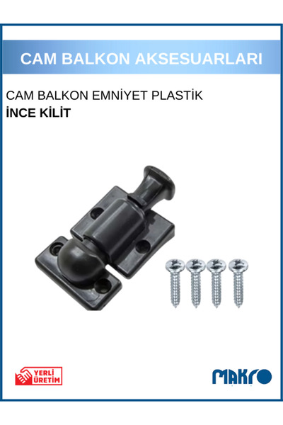 GLASSMAKRO Cam Balkon Kilidi İnce Plastik Cam Balkon Emniyet Kilidi Siyah