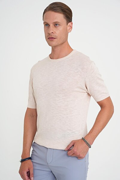 Efor Comfort Fit Bisiklet Yaka Kısa Kol Spor Bej Triko Tr 881