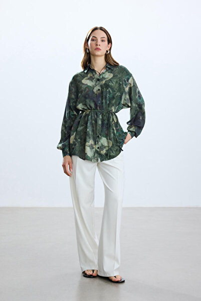 BE BLUE ΠΡΑΣΙΝΟ ΦΛΟΡΑΛΙΚΟ ΣΧΕΔΙΟ VINTAGE ΠΟΥΚΑΜΙΣΟ