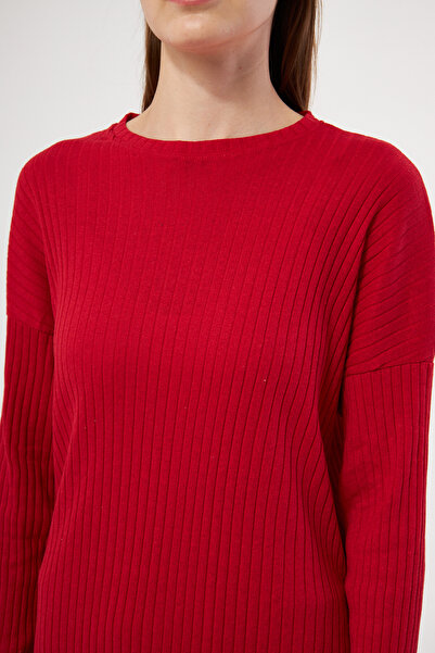 EYYE Red Cotton Ribbed Women's Blouse Pants Two-Piece Set