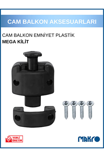 GLASSMAKRO am Balkon Kilidi Mega Plastik Cam Balkon Emniyet Kilidi Siyah