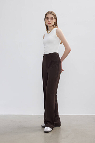 BE BLUE Brown Ribbed Palazzo Trousers