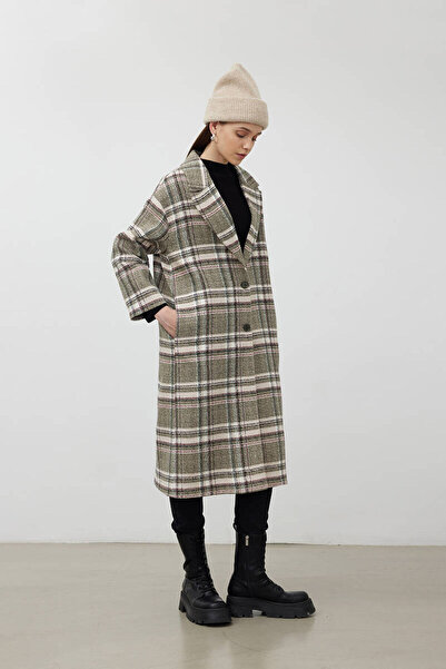 BE BLUE Χακί καρό παλτό Oversize Stash