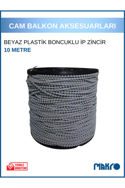 GLASSMAKRO Cam Balkon Plastik Gri Boncuklu Ip Zincirleri - 10 METRE