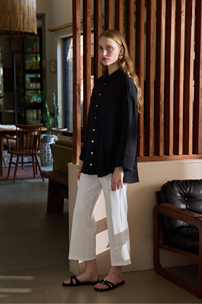 BE BLUE Μαύρο πουκάμισο μουσελίνας με μανίκια Kinomo