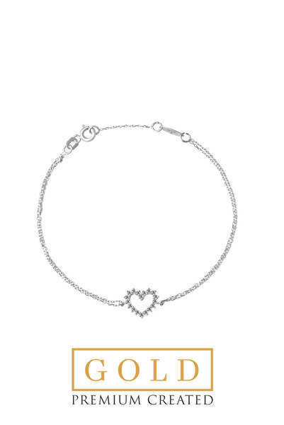 So CHIC... Beyaz Altın Sertifikalı Premium Created Taşlı 19 Cm Kalp Bileklik