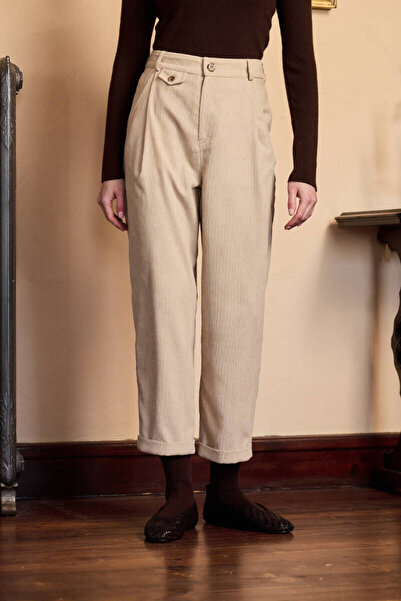 BE BLUE Light Beige Velvet Roller Pants