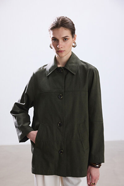 BE BLUE Темно-зелений габардин з деталями швів