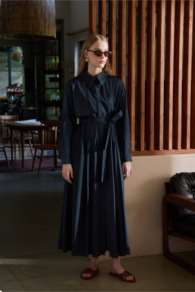 BE BLUE LACİVERT PAMUKLU TRENÇ ELBİSE