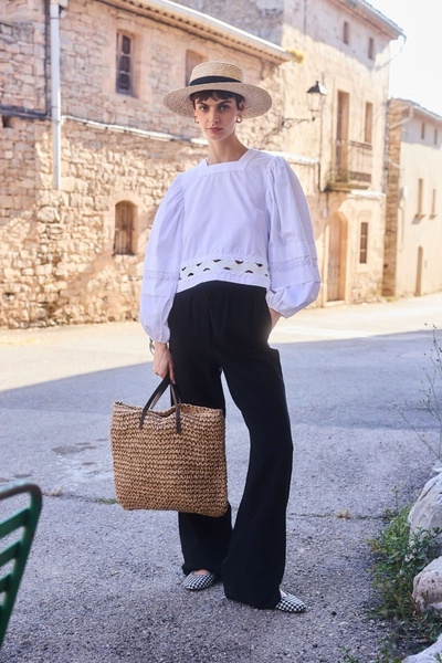 BE BLUE Black Bead Detail Viscos Linen Pants