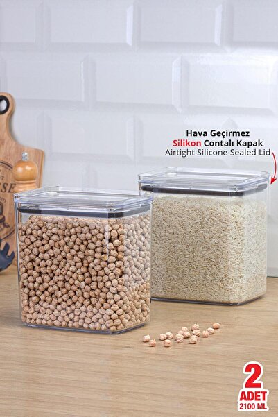 Okyanus Home Vacuum Practical Supply Jar Rectangular Set of 2