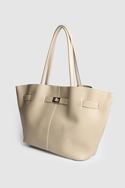 La La'Graccio Paris La'Graccio Paris Women's Suede Leather Magnet Closure Lock Detailed Hand and Shoulder Bag Mink