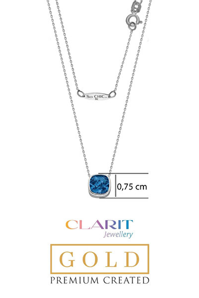 So CHIC... Created Aquamarine Taşlı Clarit Serisi 42 Cm 8 Ayar Beyaz Altın Kolye