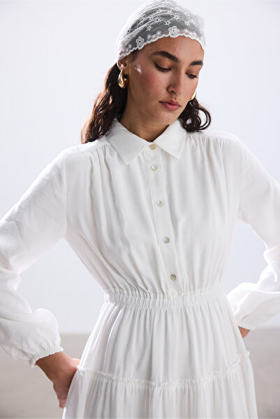 BE BLUE Ekru Ribbed Modal Dress