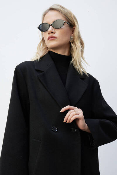 BE BLUE Black Double Button Classic Coat