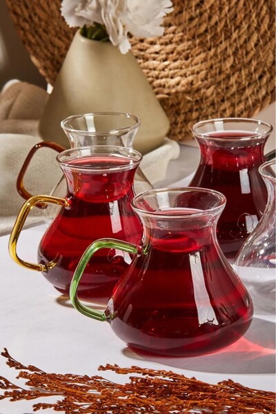Perotti Ehl-I Keyf Colorful 6-Piece Borosilicate Glass Tea Cup Set 200ml 16013