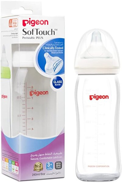 Pigeon زجاجة بيريستاليك زجاجية برقبة واسعة من بيجون، 240 مل - عبوة من قطعة واحدة، قد تختلف الألوان 00488