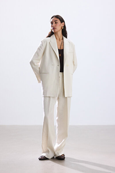 BE BLUE Stone Buckle Linen Blazer Jacket