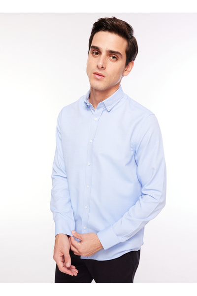 Fabrika Mavi Erkek Düğmeli Uzun Kollu Armürlü Gömlek MAYDOS 9 CEPSIZ AD