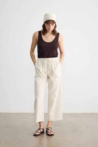 BE BLUE Natural Straight Cut Cotton Linen Pants