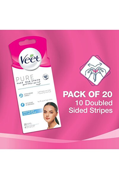 Veet Pure Face Wax Strips For Sensitive Skin – 20 Wax Strips