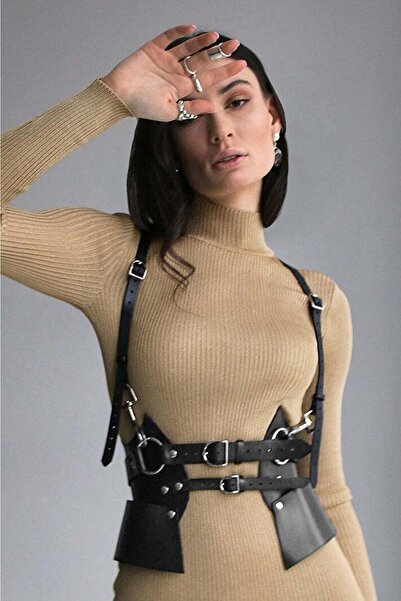 Angels Passion Curea neagră pentru femei, stil corset, din piele vegană, acce...