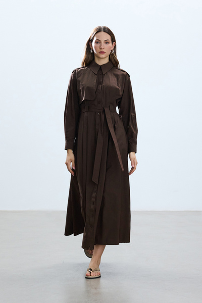 BE BLUE Βαμβακερό Aci Brown Trench Φόρεμα