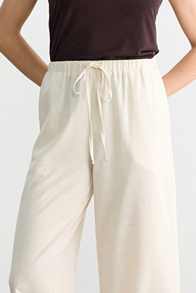 BE BLUE NATÜREL DÜZ KESİM PAMUK KETEN PANTOLON