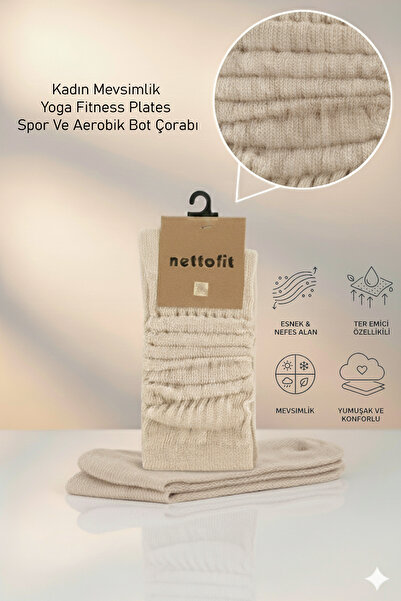nettofit 4 Çift Kadın Mevsimlik Yoga Fitness Plates Spor Ve Aerobik Bot Çorabı